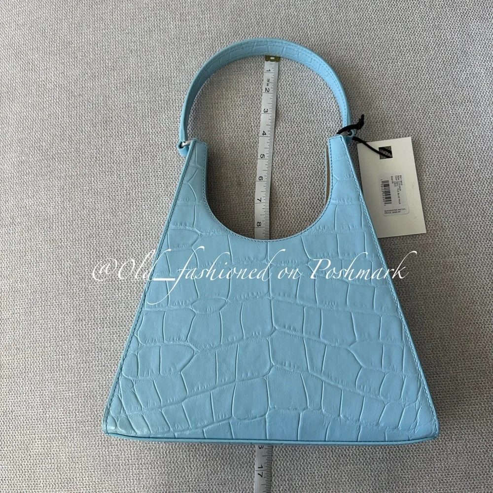 STAUD Rey Leather Bag - Faux Croc Tile Blue (Price Firm)